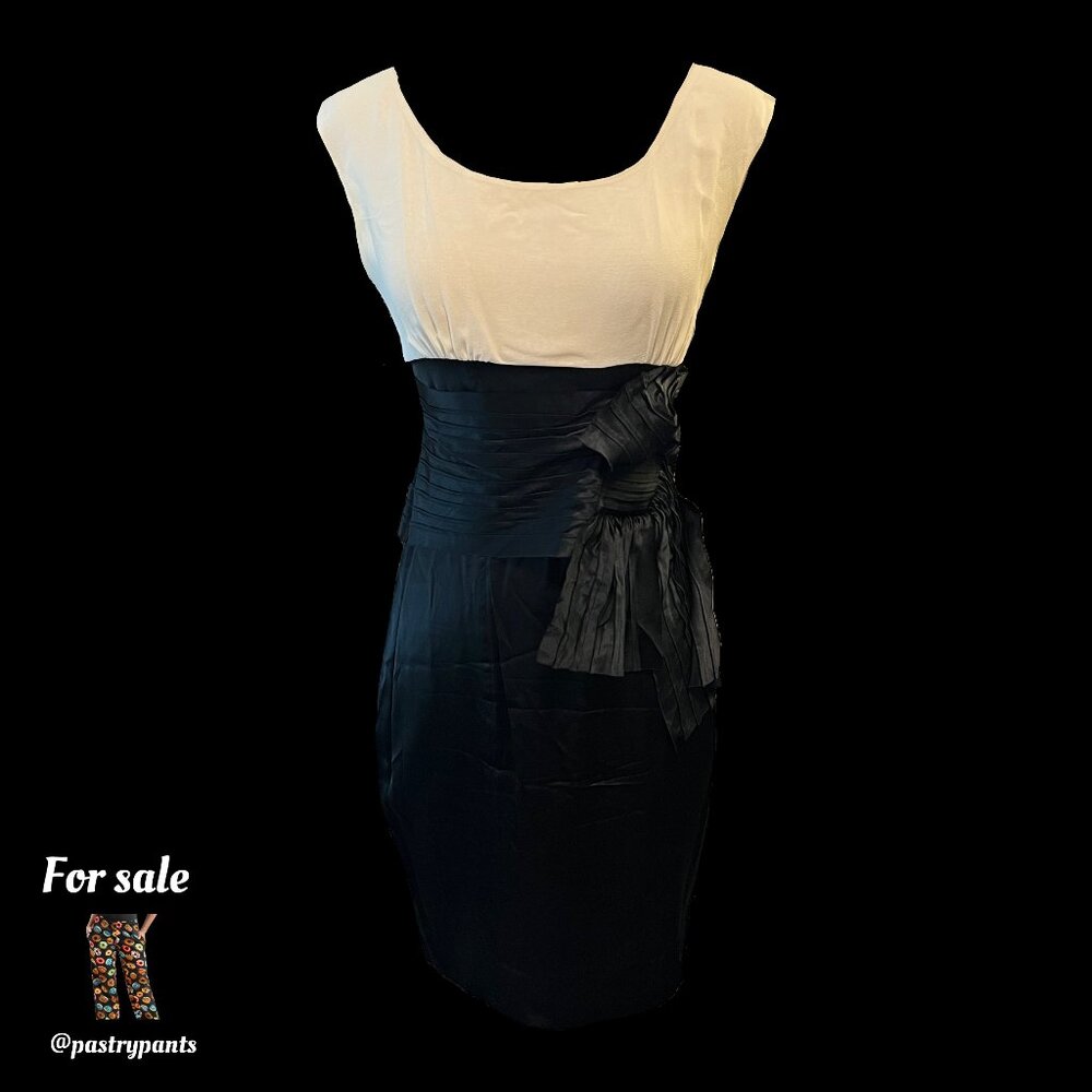 Marciano GUESS silk sleeveless Cocktail Dress Black Ivory Layered Bow XS EUC y2k